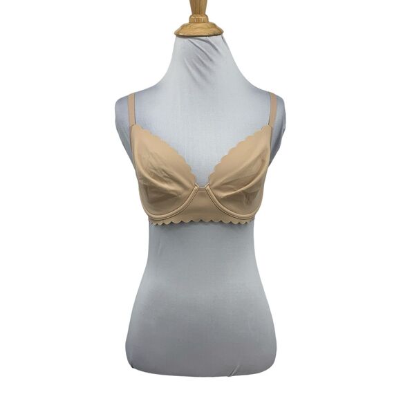 Aerie Bra Womens 34D Sand Real Me Full Coverage Unlined Scalloped Trim Underwire - Picture 1 of 16